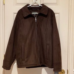Perry Ellis Portfolio Men’s Jacket Coat Brown Faux Suede Fur Lining Size L